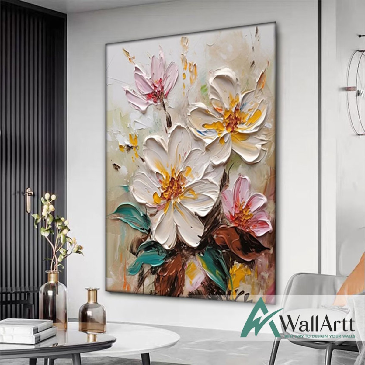Flowers with Colorful Leaves II 3d Heavy Textured Partial Oil Painting